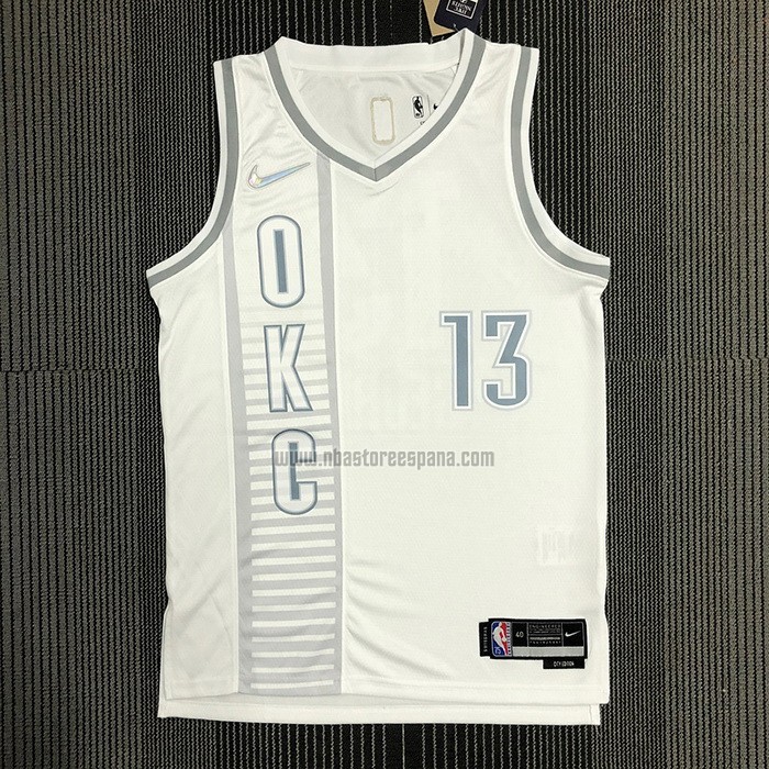 Camiseta Oklahoma City Thunder Paul George NO 13 Ciudad 2021-22 Blanco